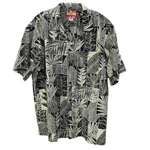 RJC Black White Hawaiian Shirt Mens 2XL Tropical Vacation